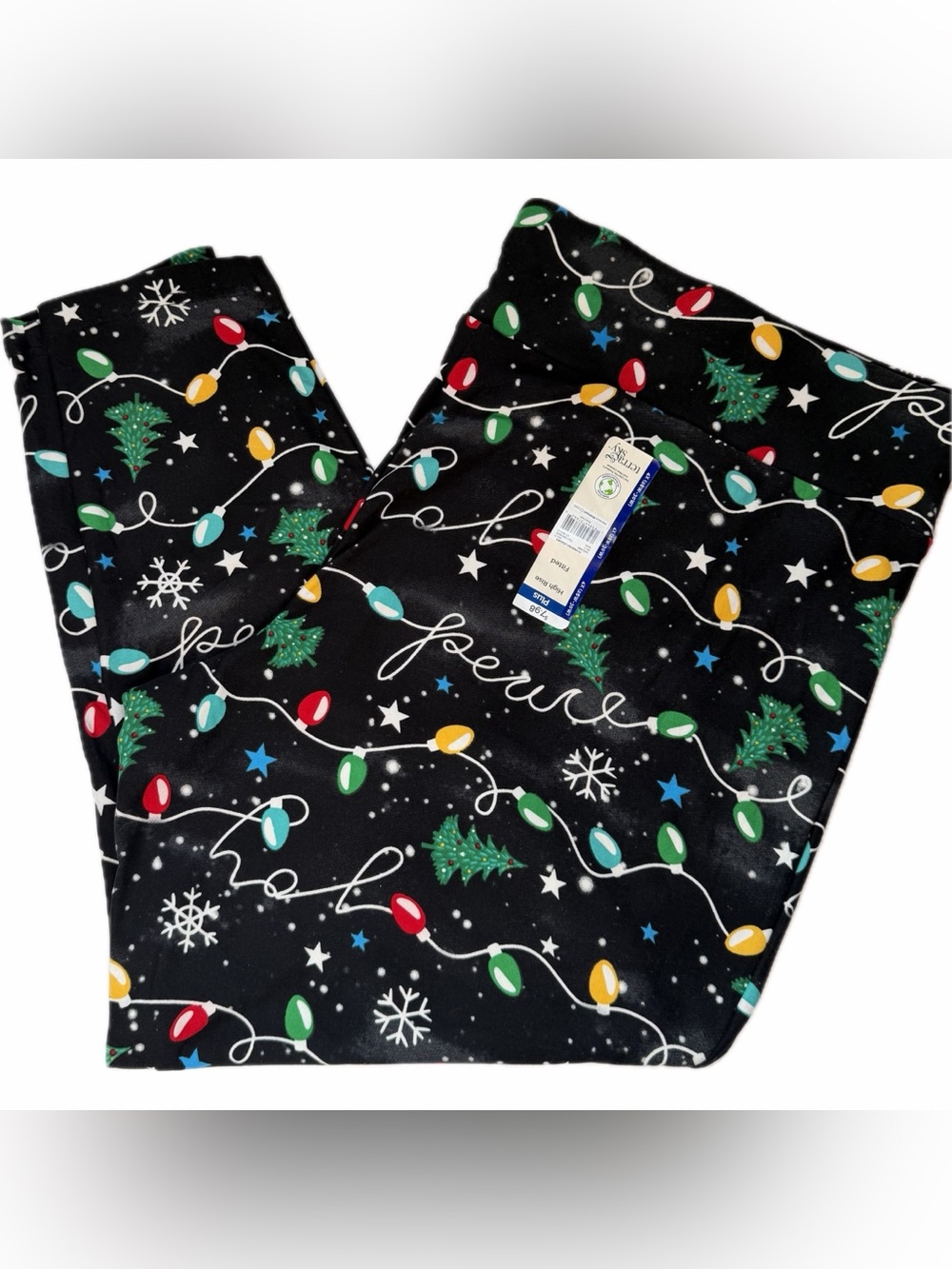 Terra & Sky Black Holiday Lights and Trees Leggings Women’s Plus 4X